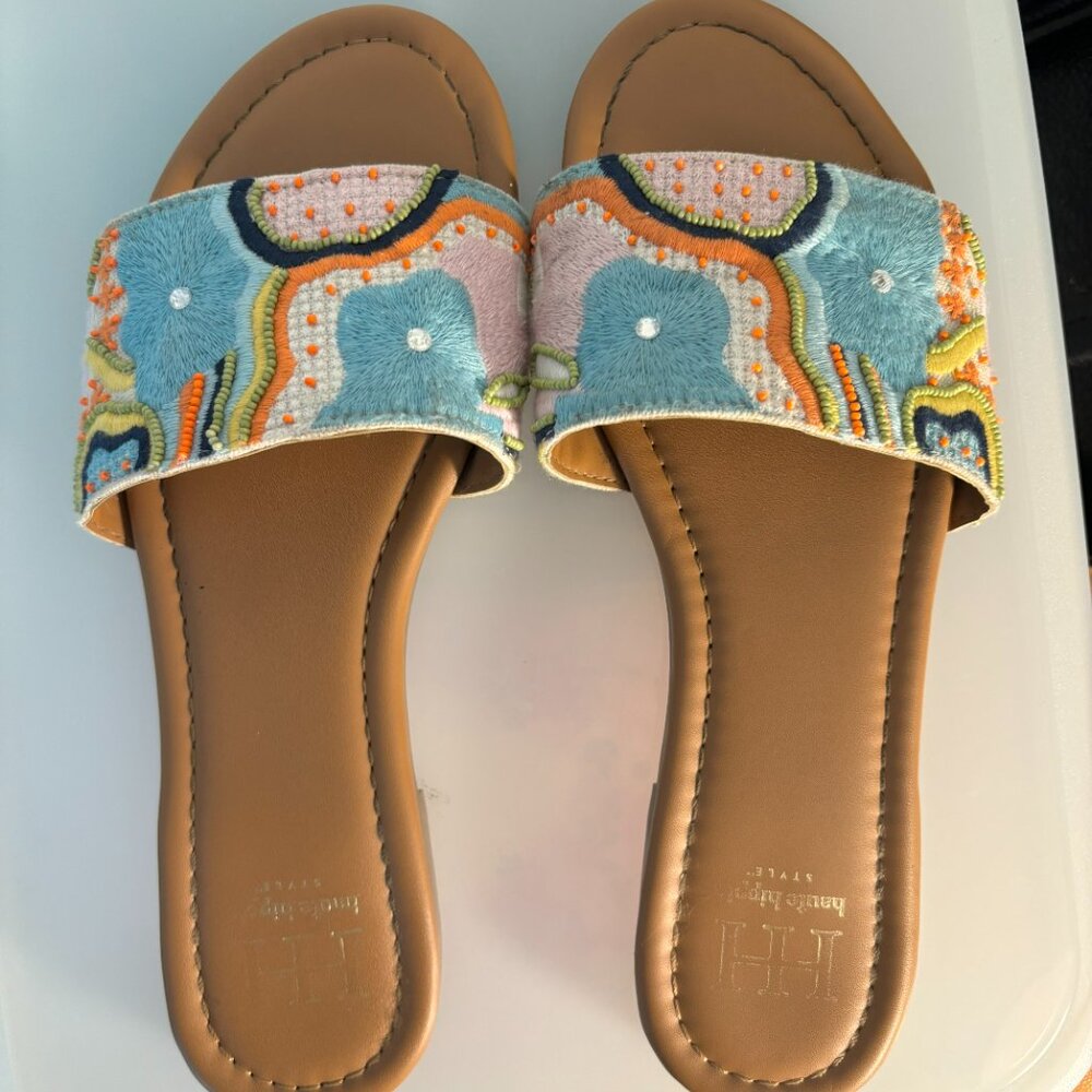 Haute Hippie Embroidered & Beaded Slide Sandals Sz 9